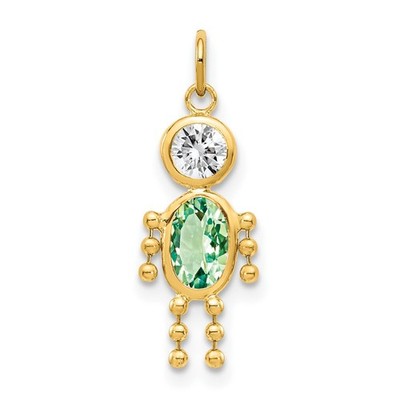 14k Yellow Gold Cubic Zirconia Aug Birthstone Boy Charm Pendant L 19mm, W 9mm