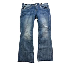 VIGOSS The Dublin Flare Jeans Women Blue Distressed Denim Size 18 L 34