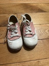 Vtg Girl's Children's WALK-IN White  Pink BUTTERFLY Saddle Shoes  Size 7