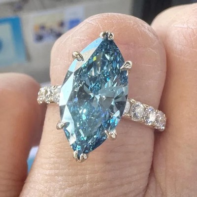 2.5Ct Marquise Lab Created London Blue Topaz Wedding Ring 14K White Gold Plated