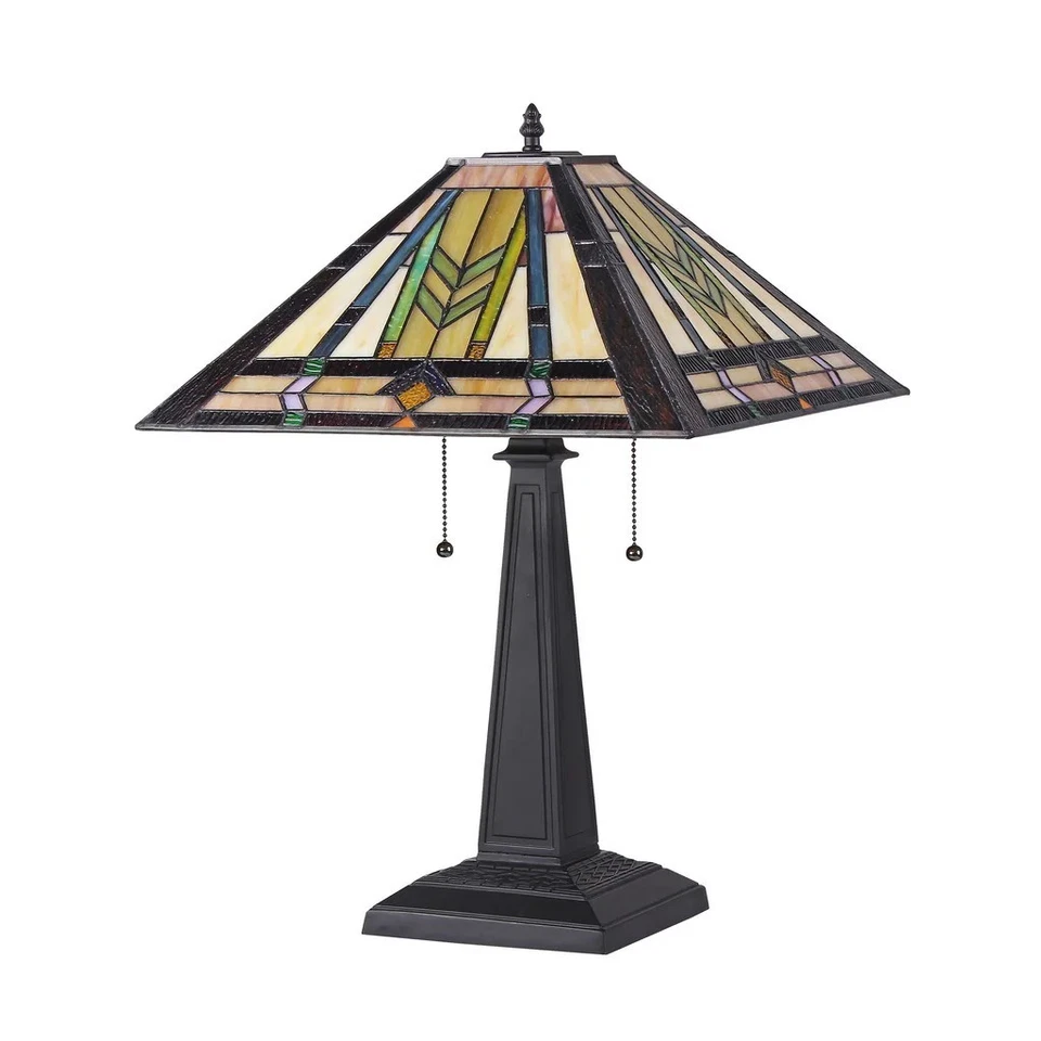 Tiffany Style Mission Design 2-light Bronze Table Lamp Multi-color - Image 3 of 3