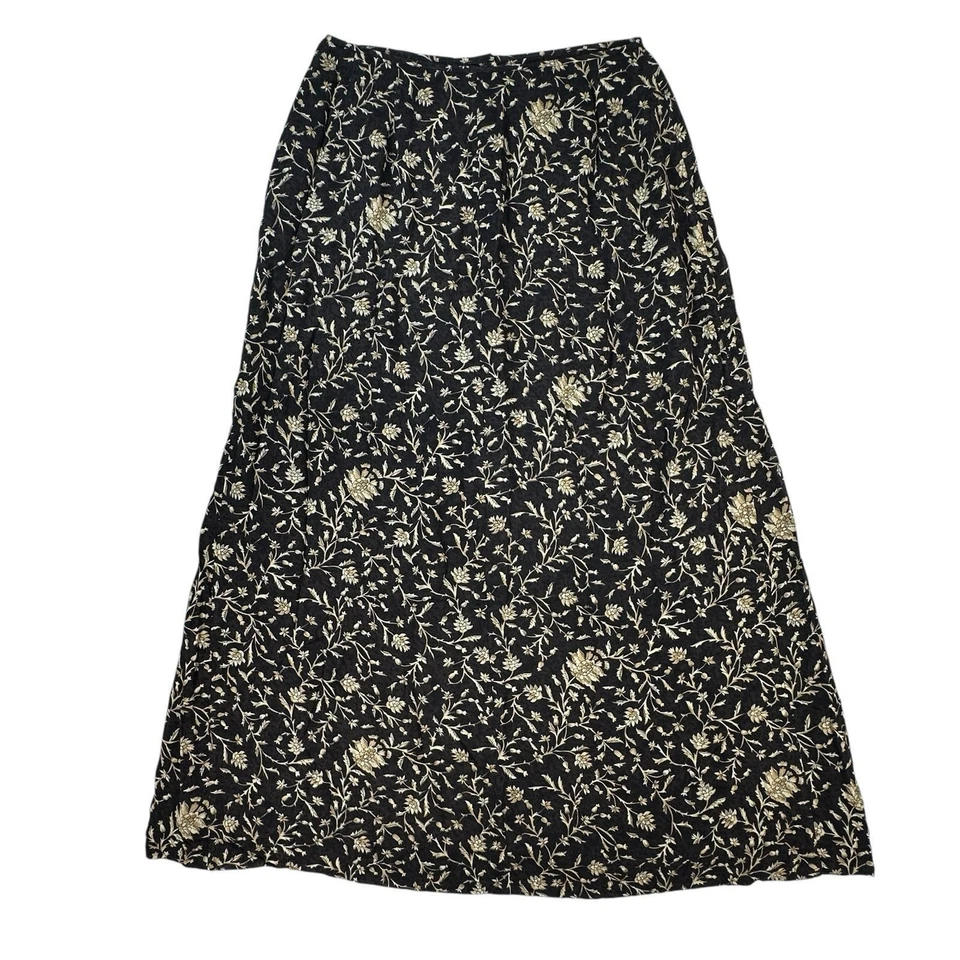 Saia Maxi Feminina Vintage Emanuel Ungaro Tamanho 6 Floral Marrom Botões Linha A Y2K - Imagem 2 de 4