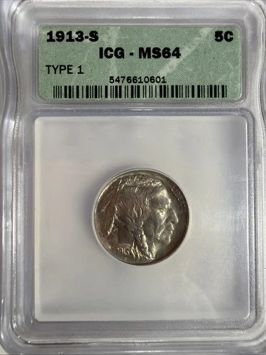 1913 S Type 1 Buffalo Nickel MS 64 ICG