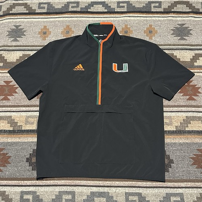 #ad Miami Hurricanes Adidas Jacket Size Medium Black 1 2 Zip Short Sleeve NCAA C3 $31.95