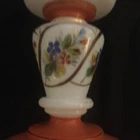 Vintage Hand Painted Kerosene Oil Lamp Milk Glass Antique.