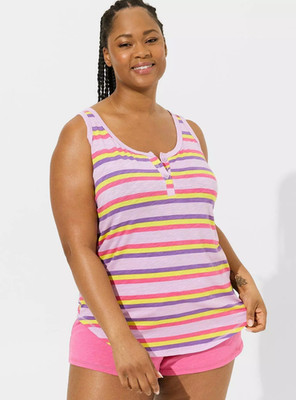 Womens Torrid Super Soft Slub Henley Sleep Tank Pink Stripe Size 00 10 Med NWT