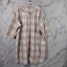The Vermont Country Store Night Gown Women's Size 2XL Beige Red Plaid Flannel.