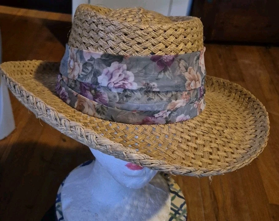Imperial Women’s Woven Straw Flower Band Straw Brim Sun Hat Made In USA