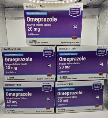 5x Boxes Omeprazole 20 Mg 42 Delayed-Release Acid Reducer Capsules Exp 09/2026