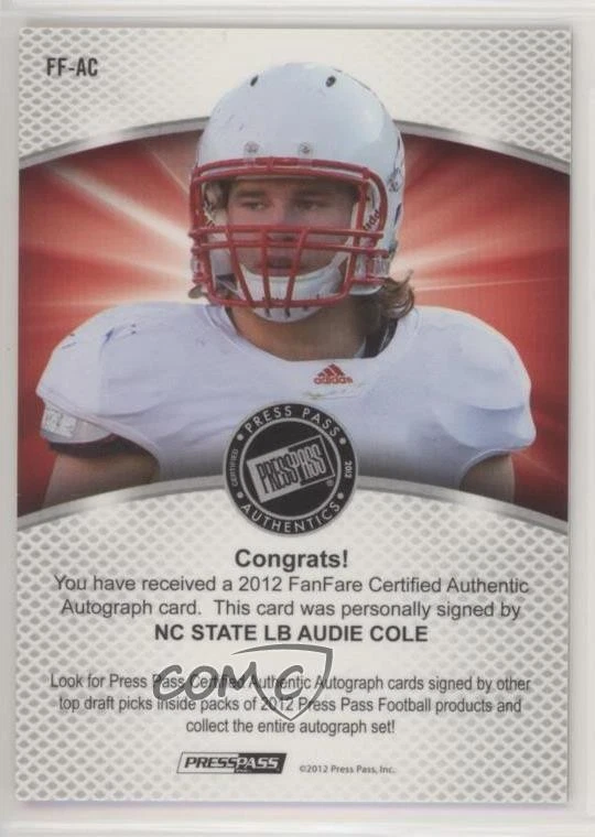 2012 Press Pass Fanfare Violet Red Ink /25 Audie Cole #AC Rookie Auto RC - Image 2 of 2