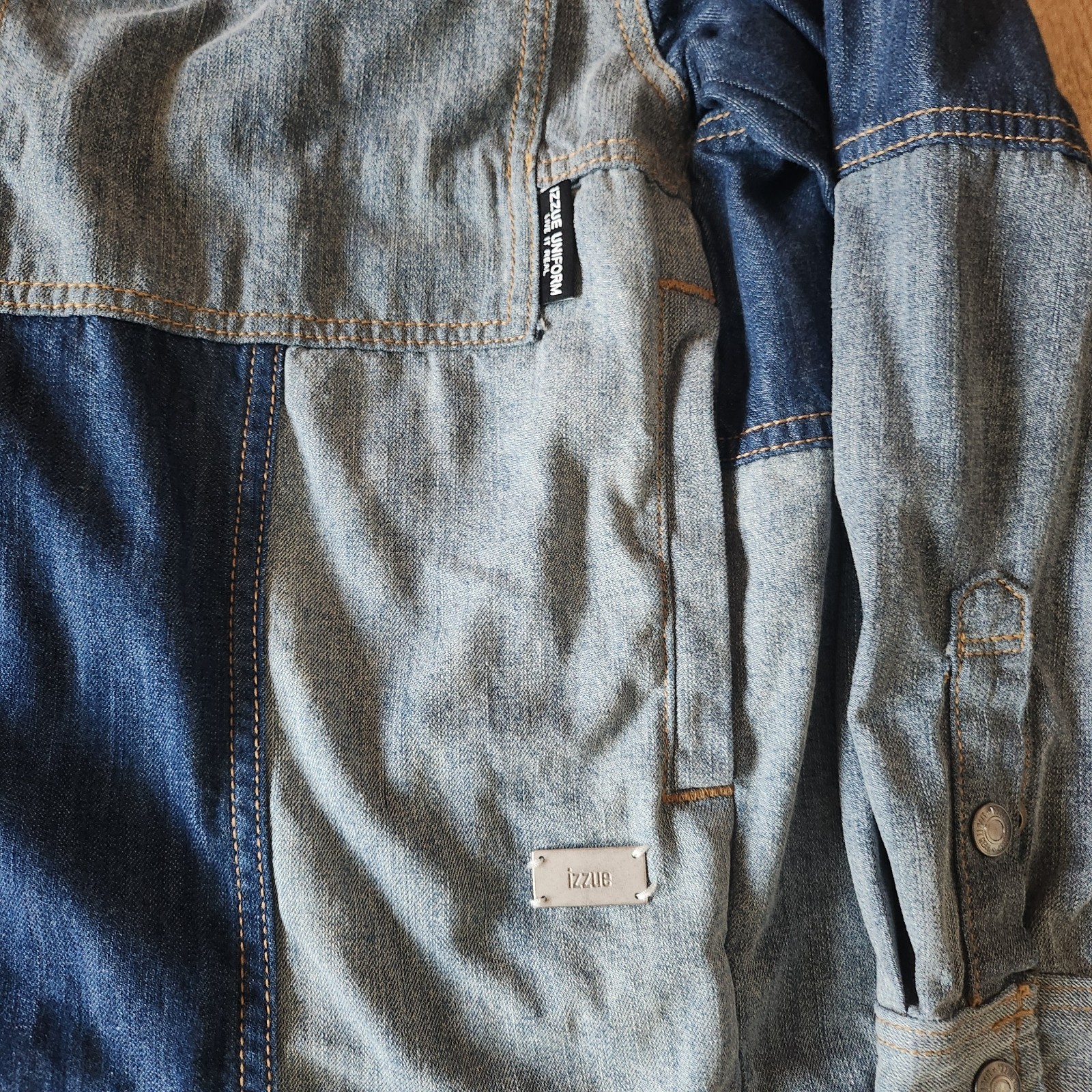 Izzue Raw Patchwork Denim Flannel Button Up Shirt… - image 4