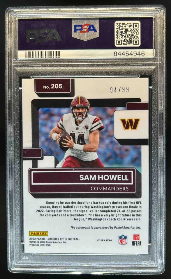 2022 Donruss Optic Sam Howell Rated Rookie Auto Blue RC #94/99 PSA 9 - Image 2 of 2