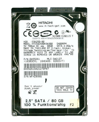 Hitachi 2,5 Zoll 5400 SATA Laptop Notebook Festplatte 80GB S-ATA HDD Speicher