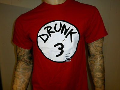 DRUNK #3 T SHIRT Hat Thing Cat In Parody Red Adult MEDIUM Tee NEW with TAGS