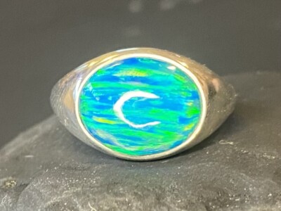 Handmade in Australia solid turquoise blue opal adjustable sterling silver ring