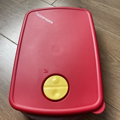 Tupperware 3382A-3 rot orange mit gelber Entlüftung belüftet 11''x7,5'' Ersatzdeckel