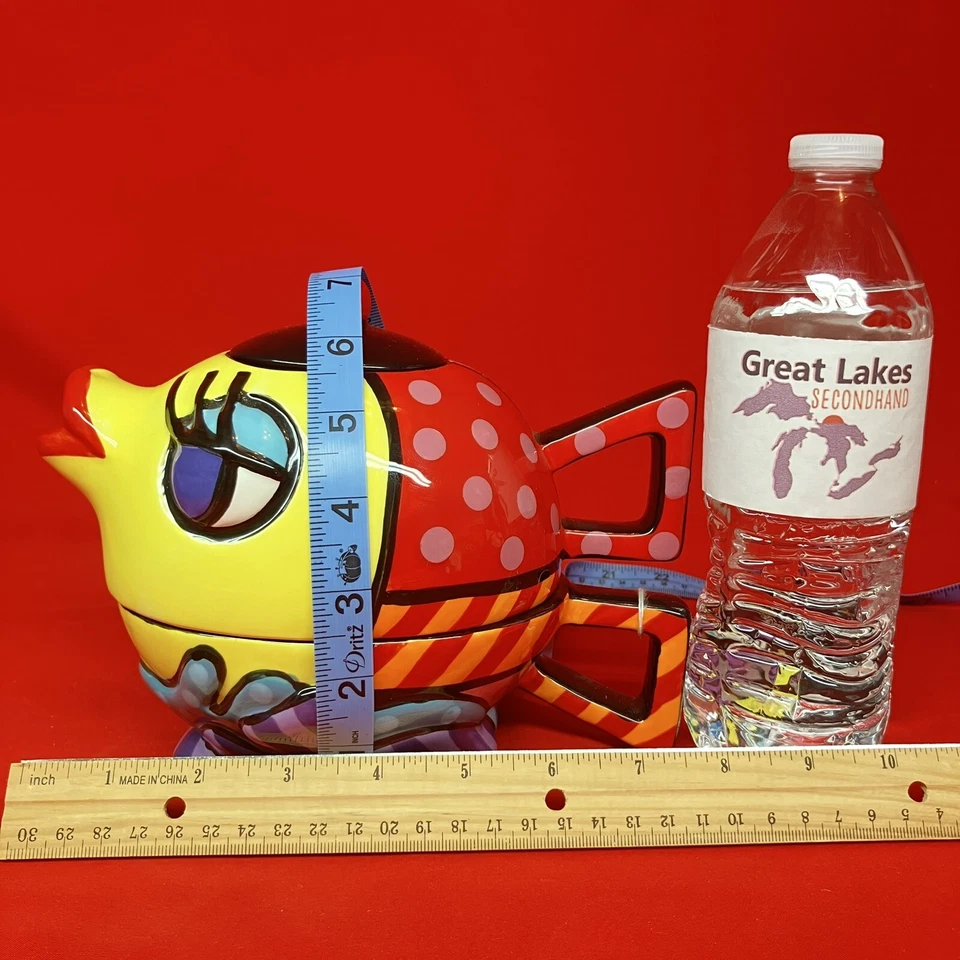 Romero Britto 2013 Ceramic Colorful Fish / Tea For One Teapot & Cup / 12.3 oz - Image 2 of 4