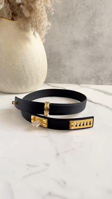 BNIB Hermes Womens Belt Collier De Chien 32 Epsom Noir Black Gold