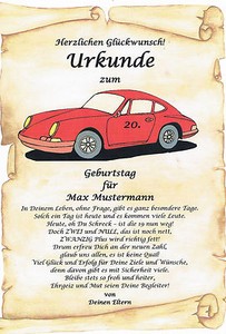 URKUNDE ZUM 20 GEBURTSTAG AUSGEFALLENES PERSÖNLICHES GESCHENK