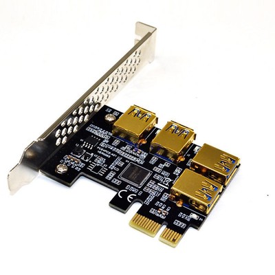 New 4 Ports PCIe Riser Adapter Board PCI-E 1x to 4 USB 3.0 PCI-E Rabbet GPU HOT