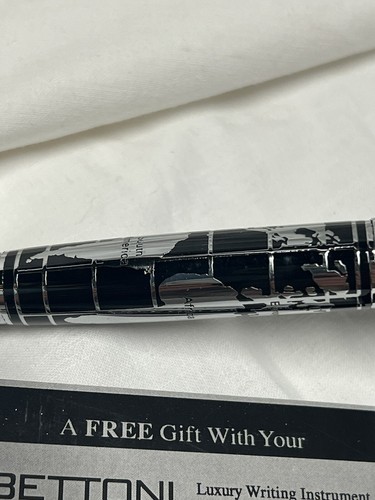 UW wisconsin Bettoni Luxury Black & Silver World Map Rollerball Pen NEW snap cap - Picture 23 of 24