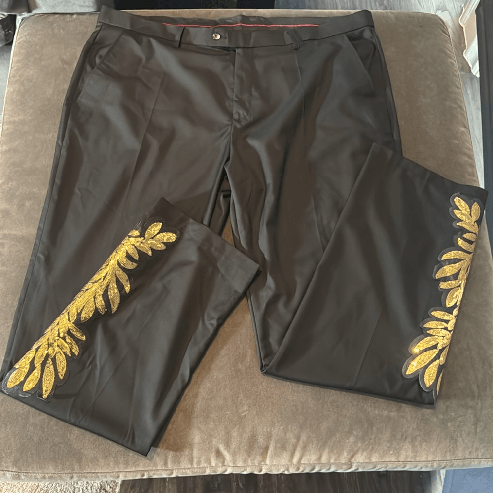Men's Big & Tall Black Dress Pants with Gold Applique Size 46 | eBay