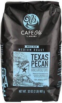 HEB   Cafe Ole Texas Pecan Coffee   Whole Bean 32 Oz 2Lb Bag *Free Ship* H-E-B