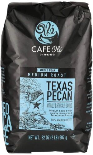 HEB ✅ Cafe Ole Texas Pecan Coffee ☕ Whole Bean 32 Oz 2Lb Bag *Free Ship* H-E-B - Afbeelding 1 van 1