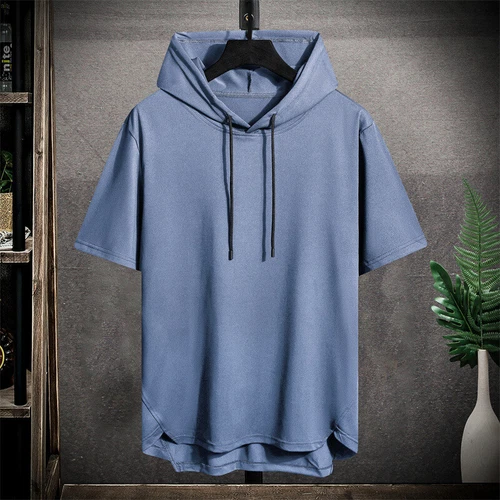 Summer Men's With Hood Short Sleeve Hoodies Hip Hop T shirt Streetwear T Shirts - Imagen 16 de 21