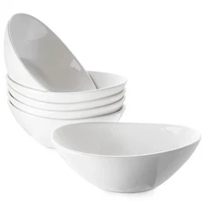 White Cereal Bowls 16 Ounces Ceramic Dessert Bowls Set Of 6 Oval Ice Cream Bowls