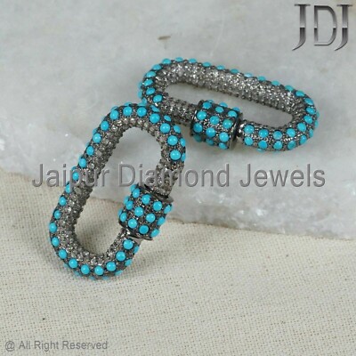 Diamond Pave Carabiner Lock Finding Silver Jewelry 30 Mm Natural Turquoise Ruby