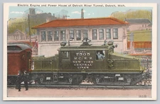 Postcard the Electric Engine and Power House of Detroit River Tunnel in MIchigan