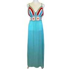 SHEIN Womens Halter Neck Crochet Bust Maxi Dress Multi Color Aqua Sz Large