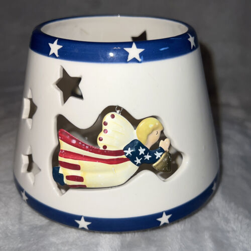 Vintage Home Interiors Patriotischer Engel Horn Kerzenaufsatz Schirm Windlicht Sterne
