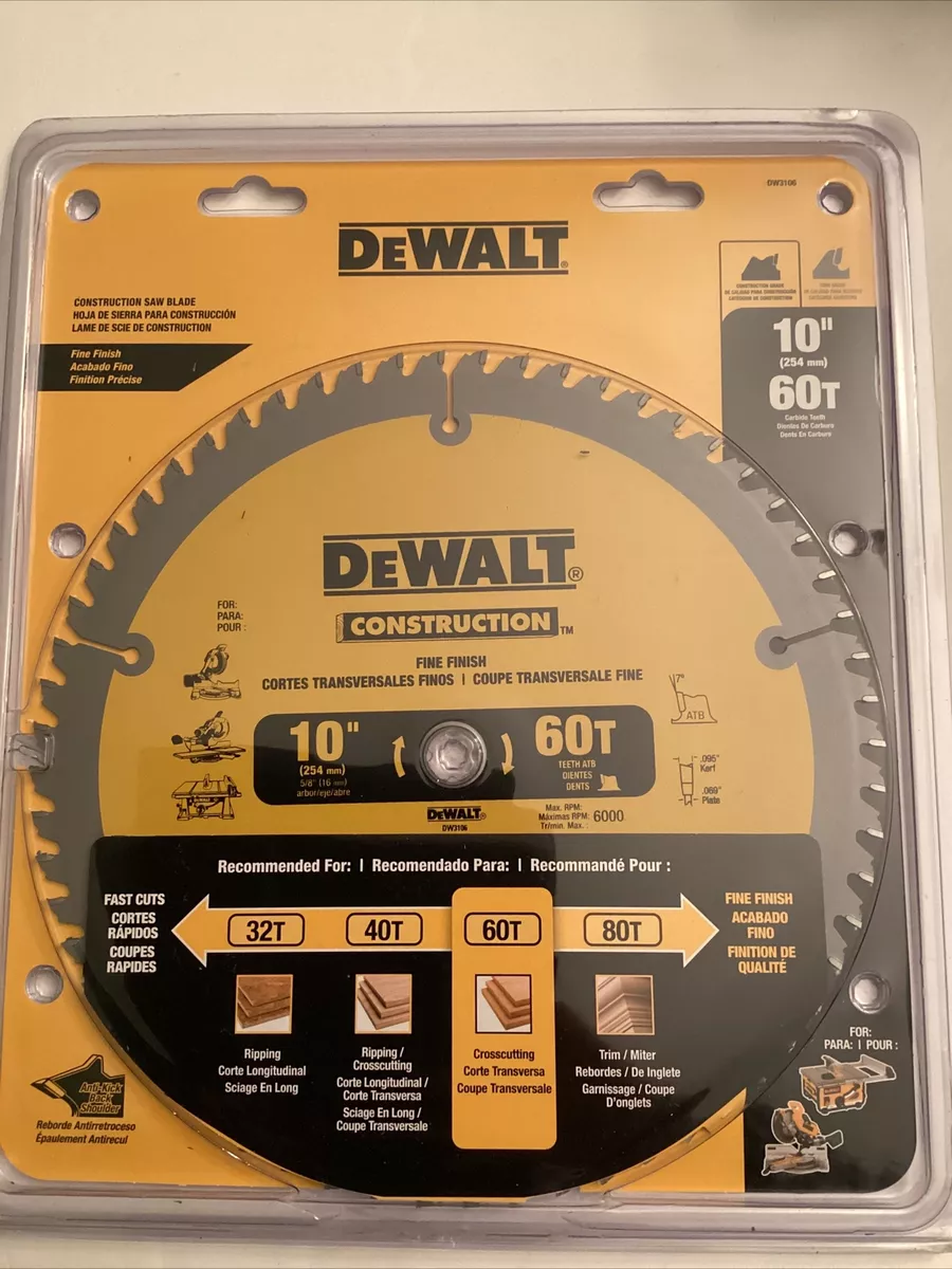 Dewalt DW3106 20 Series 10 inch 60 tooth Fine Finish Saw Blade NEW Sealed