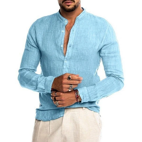 Herren Freizeit Lose Leinen Cardigan Shirt Ständer Kragen Langarm Blusen Tops - Bild 59 von 88