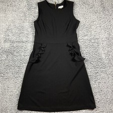 CALVIN KLEIN Black Sleeveless Pocket Ruffle Zip Back Womens Stretch Dress Sz 10