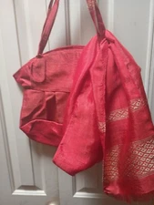 Cloth Indian Bag and Scarf Set-Orange and Gold-pre-owned