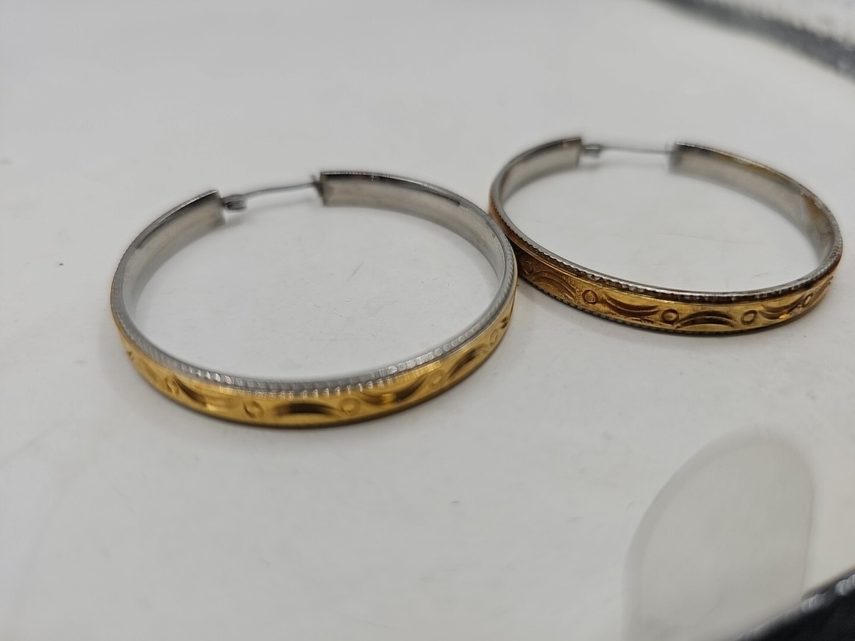 Silver/Gold Rim Hoop Earrings View 2