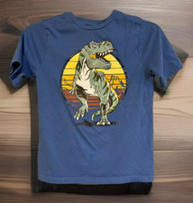 T-Rex Dinosaur T-Shirt Size 10 Boys Blue Graphic Tee Jurassic Youth Garanimals