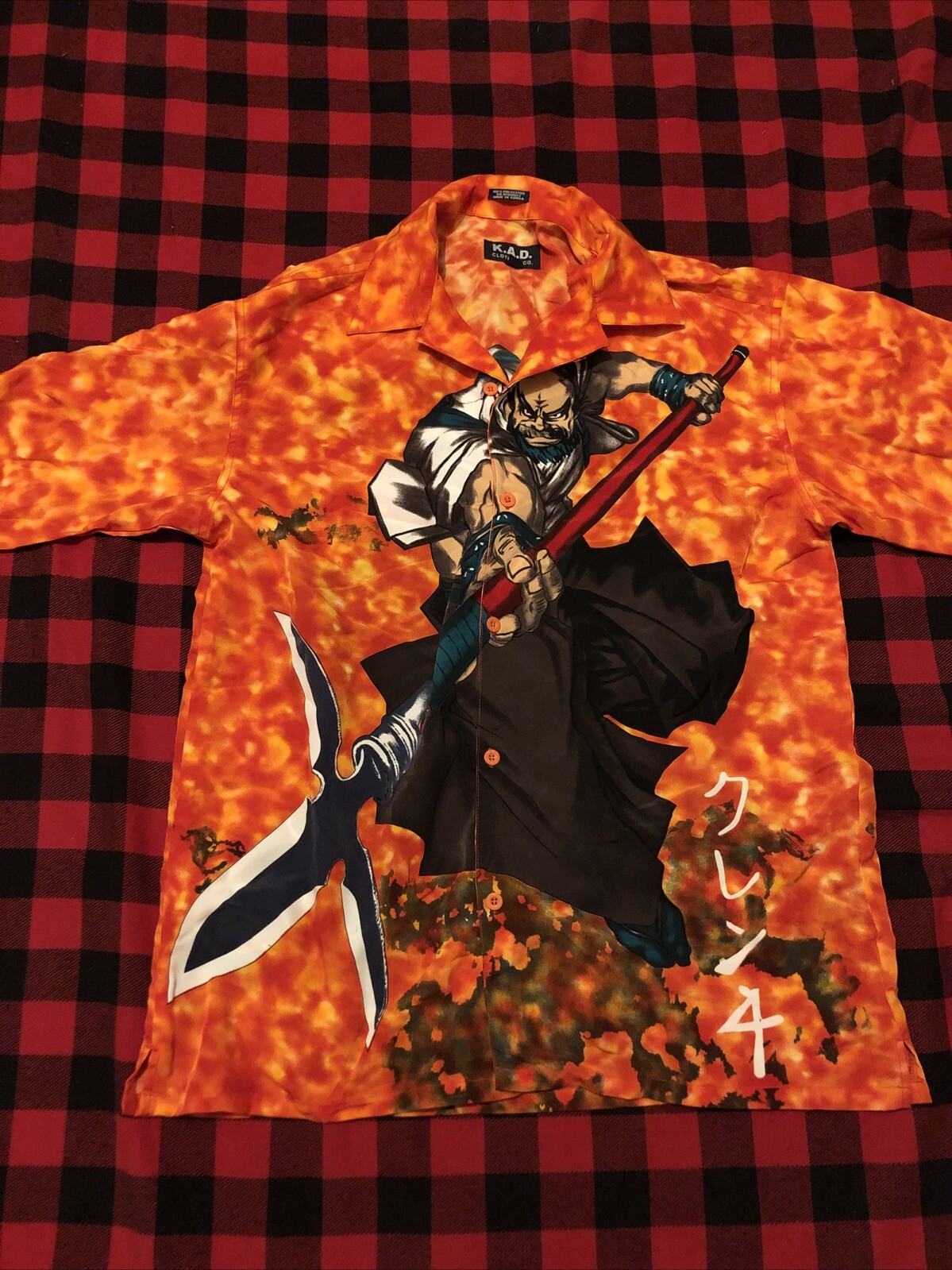 KAD Samurai Anime Y2K Print Button-Up Shirt Medium