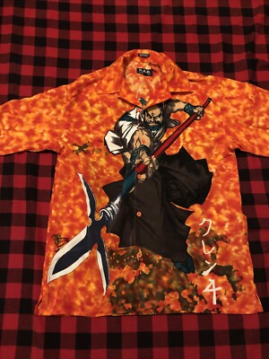 KAD Clothing Co Samurai Button Up Shirt MEDIUM Anime Y2K Warrior All Over Print