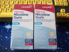 100 LEADER SUGAR-FREE ORIGINAL FLAVOR NICOTINE GUM 2mg,EXP 9-26,2 SEALED BOXES