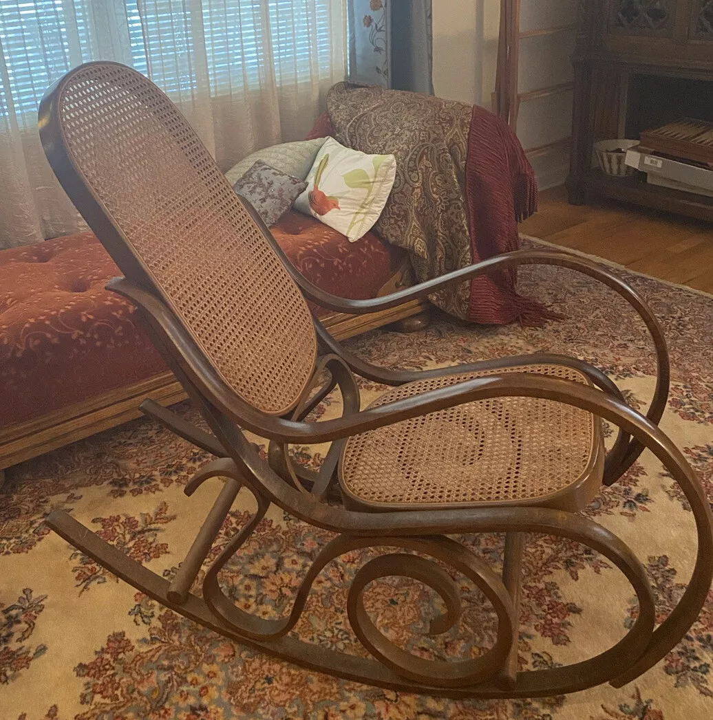 Vintage Bentwood Rocking Chair Rocker Cane Italy Mid Century
