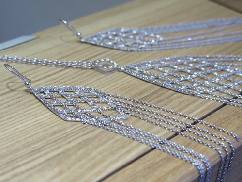 Ladies Silver .925 Big Fancy Dangle Style Stunning 22.3g Necklace & Earring Set - Picture 4 of 6