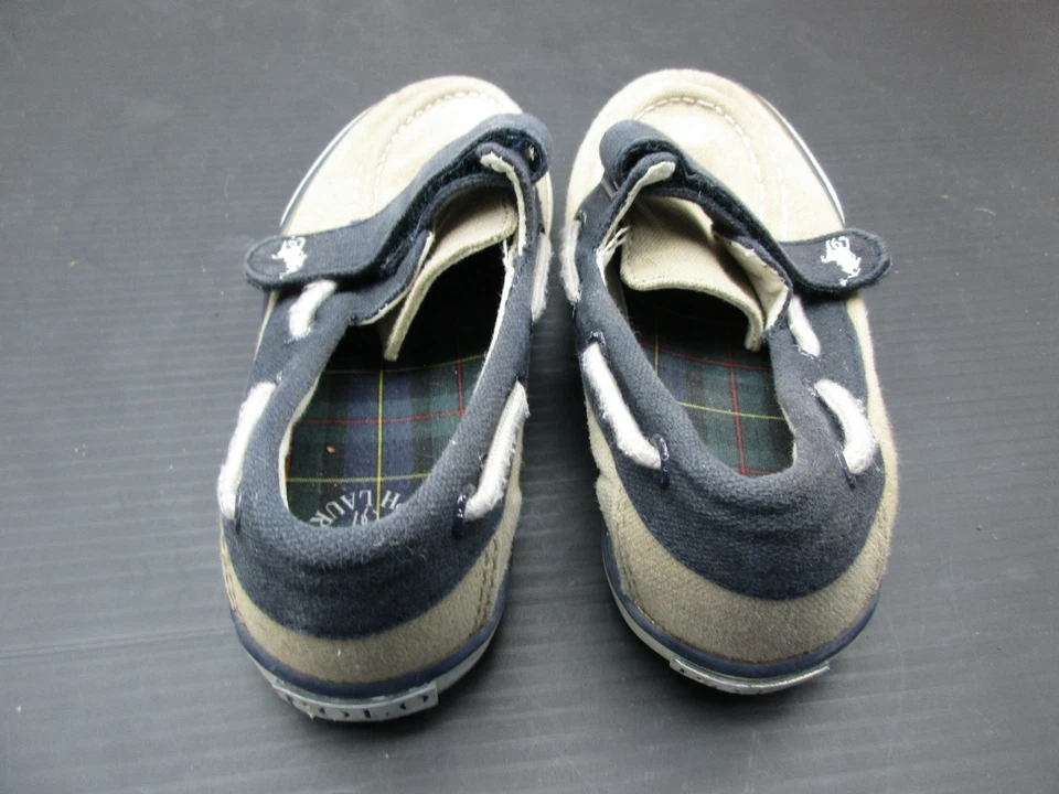 POLO RALPH LAUREN РАЗМЕР 11 МАЛЬЧИКОВ СИНИЙ/КОРИЧНЕВЫЙ ХОЛСТ ХОДЬБЫ ПОВСЕДНЕВНЫЕ МОКАСИНЫ 3E - Изображение 4 из 4