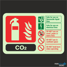 Photoluminescent CO2 Fire Extinguisher ID Sign
