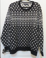 NAUTICA PULLOVER GEOMETRIC CLASSIC BLACK WHILTE COTTON SWEATER XL