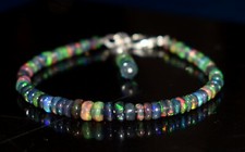 Opal Bracelet Ethiopian Black Opal Gemstone Fire Beads 7.5"Bracelet F1718