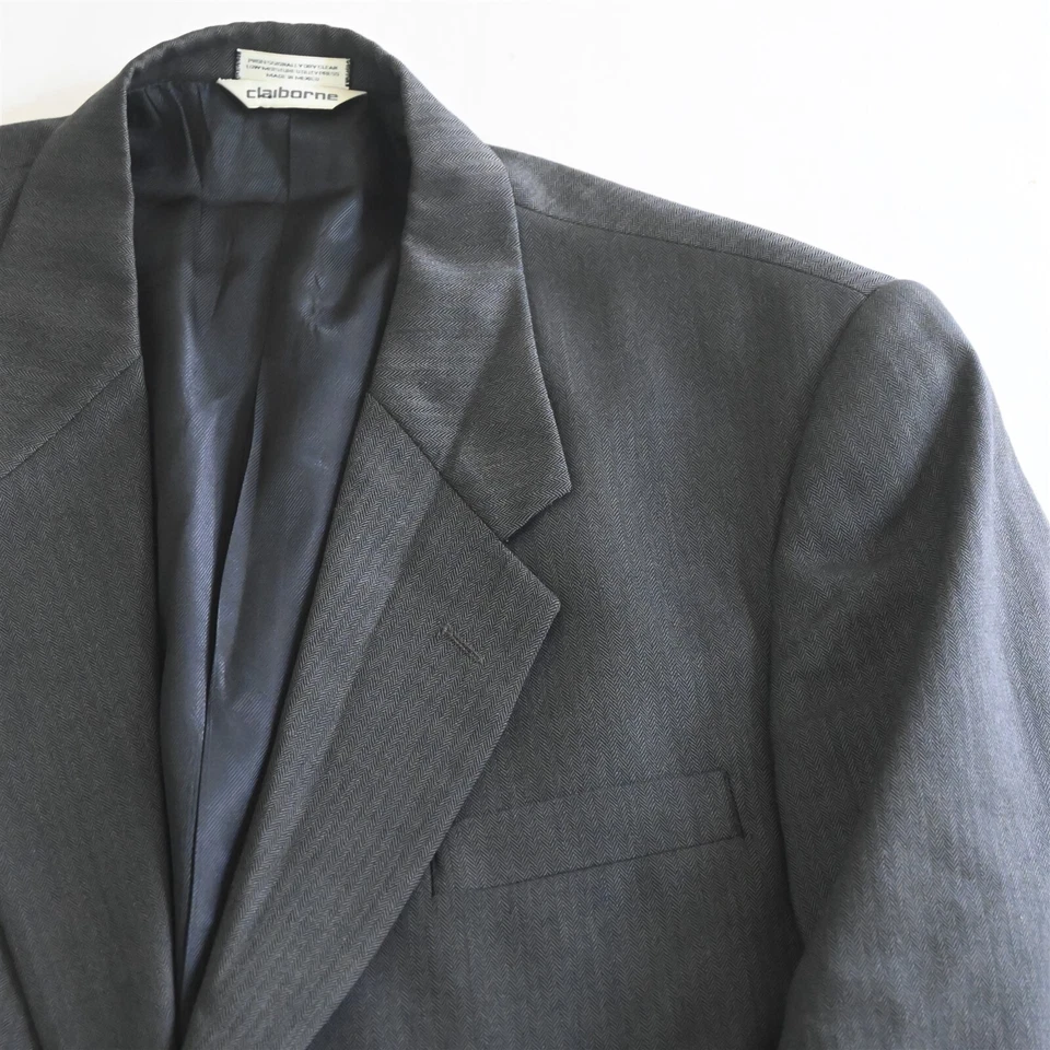 De Colección Claiborne 46L 36x32 Gris Espiga 100% Lana Hombres Chaqueta Pantalones Traje Foto 3 de 4